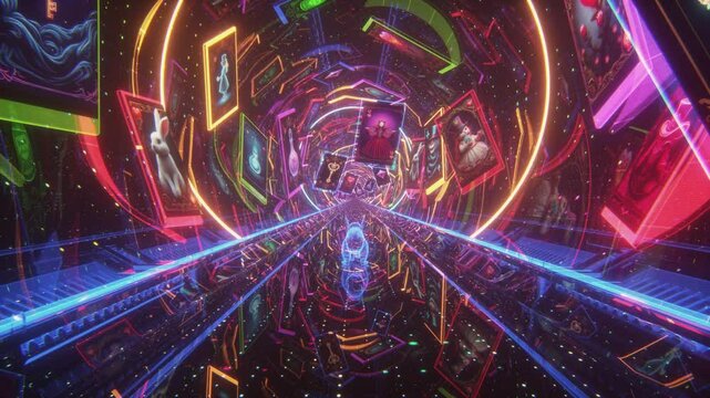 Cyber Holographic Rabbit Hole Tunnel - Loop - Fantasy Wonderland Immersive Appeal Background