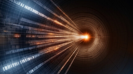 Obraz premium Digital Passage: An abstract composition of data streams converging towards a central point, evoking the concept of technological advancement, high-speed connectivity.