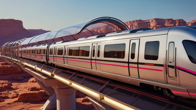 Futuristic High-Speed Maglev Train Traverses the Desert: A Vision of Tomorrow's Transportation