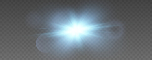 Flares with highlights of blue color, bright beautiful sun, set of suns, vector png.	
