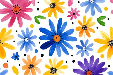Fototapeta premium Cute, tiny, pastel-colored flowers scattered across a white background. Simple watercolor clipart on a plain, blank white background