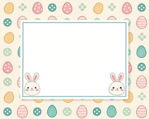 Fototapeta premium Easter egg pattern illustration with blank space for greetings or messages. Features cute bunny heads, pastel colors, and an invitation to spring joy