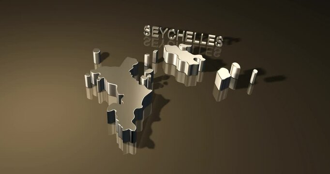 Map of Seychelles an archipelago of 115 islands in the Indian Ocean off East Africa in 3D animation with golden theme