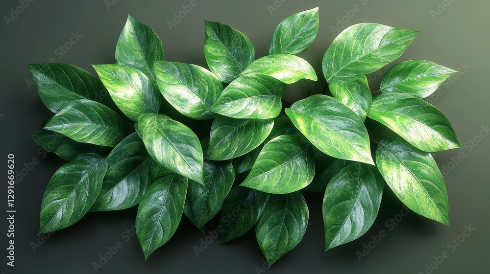 Poster lush green leaf showcasing intricate patterns and textures against a dark background emphasizing its