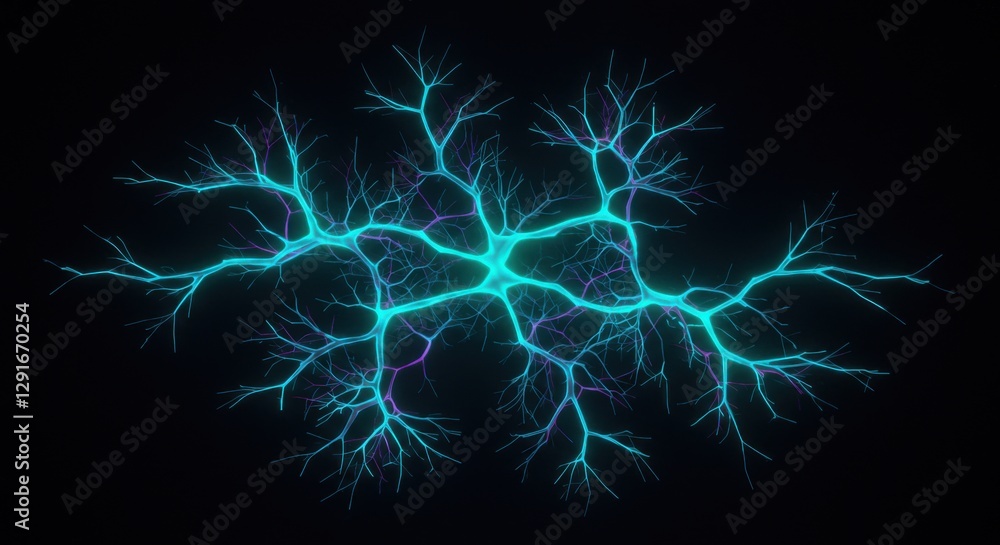 Poster abstract neural network: glowing cyan branches in dark void