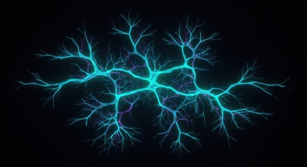Abstract Neural Network: Glowing Cyan Branches in Dark Void