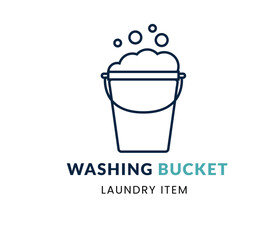 Wash Bucket line Icon Set . Laundry Item . Vector Illustration