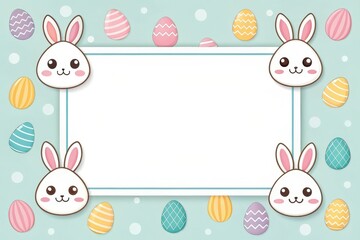 Easter-themed greeting card with cute bunnies and decorative eggs, perfect for springtime messages. The blank space provides room for your own custom message