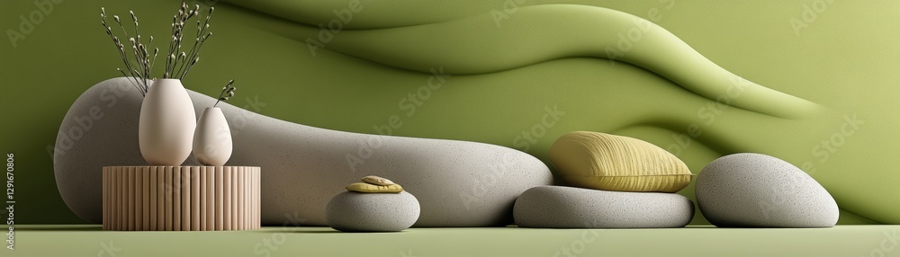 Poster elegant vase surrounded by smooth rocks creating a harmonious natural arrangement in a stylish displ