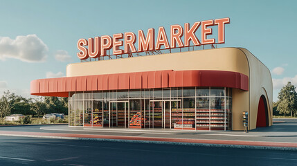 Naklejka premium Colorful Supermarket Building Illustration