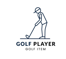 Golf Player line Icon Set . Vector Illustration