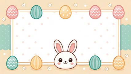 an Easter-themed border decoration with a cute rabbit and eggs 