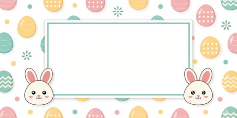 cute bunny and easter eggs with an empty space for custom message on banner, ideal for event or party invitations