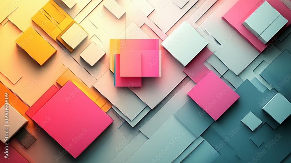 Aufkleber abstract background with colorful overlapping squares and rectangles in pastel shades.