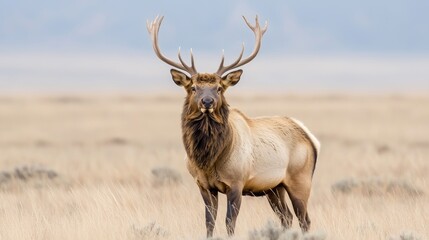 Majestic elk standing in autumn grassland, wildlife photography for nature documentaries