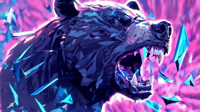 ierce cyber bear with crystalline shards and neon energy in futuristic digital art
