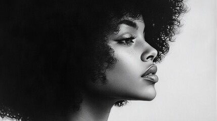 Black woman, profile view, dramatic lighting, studio portrait