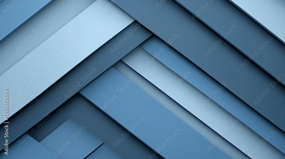 Poster abstract background with diagonal overlapping blue stripes of varying shades and widths.