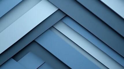 Fototapeta premium Abstract background with diagonal overlapping blue stripes of varying shades and widths.