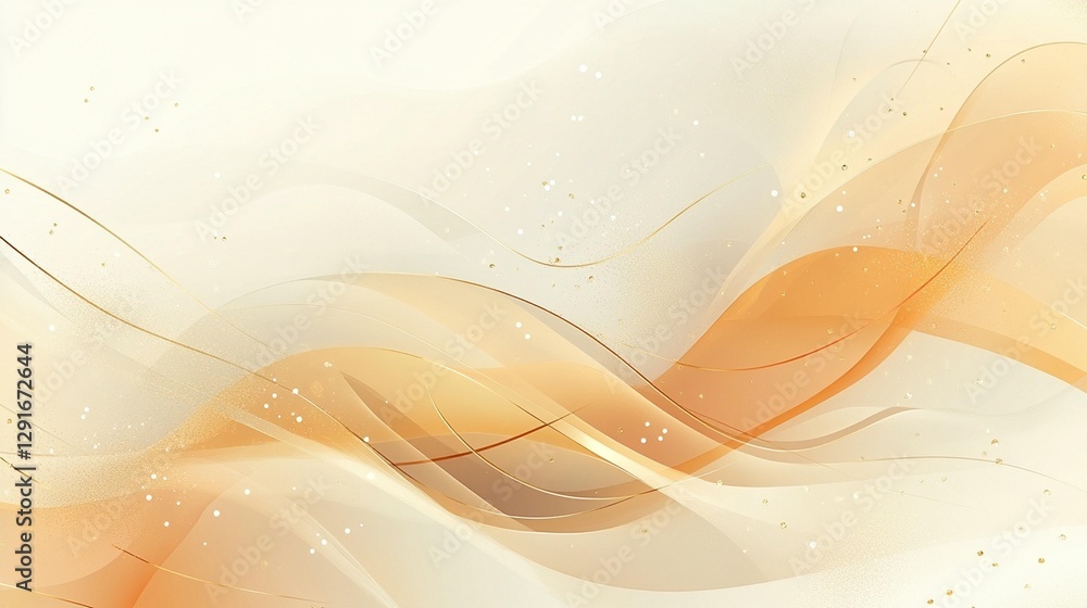 Poster abstract background with flowing gold and beige waves and subtle sparkle.