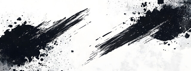 Abstract grunge vector background with brush strokes and splashes in black, white, and gray colors
