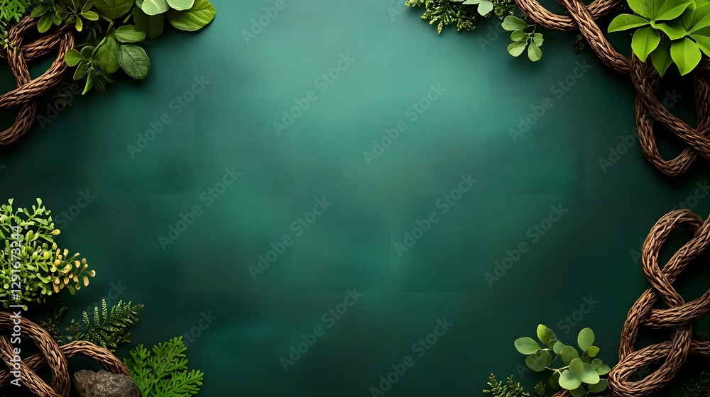 Poster mystical celtic knotwork design flowing gracefully from both sides set against a deep rich forest gr