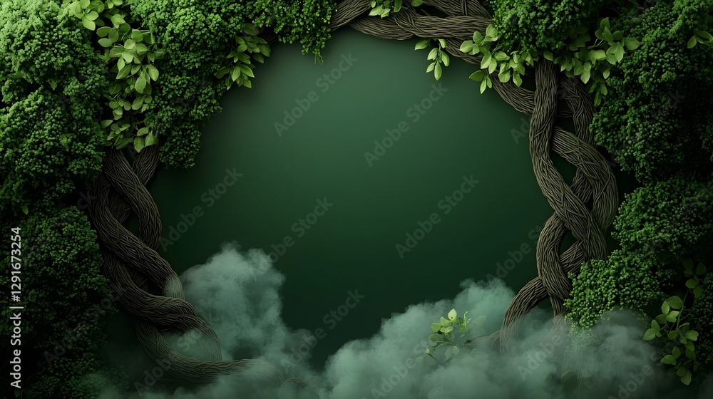 Poster mystical celtic knotwork flowing from both sides creating a deep forest green frame around an open t