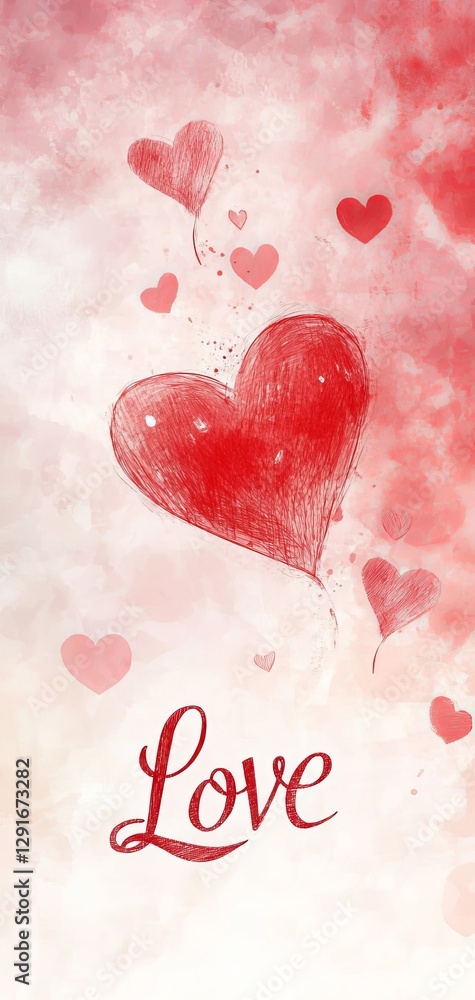 Poster romantic hearts in soft red hues create a playful atmosphere for expressing love and affection in an