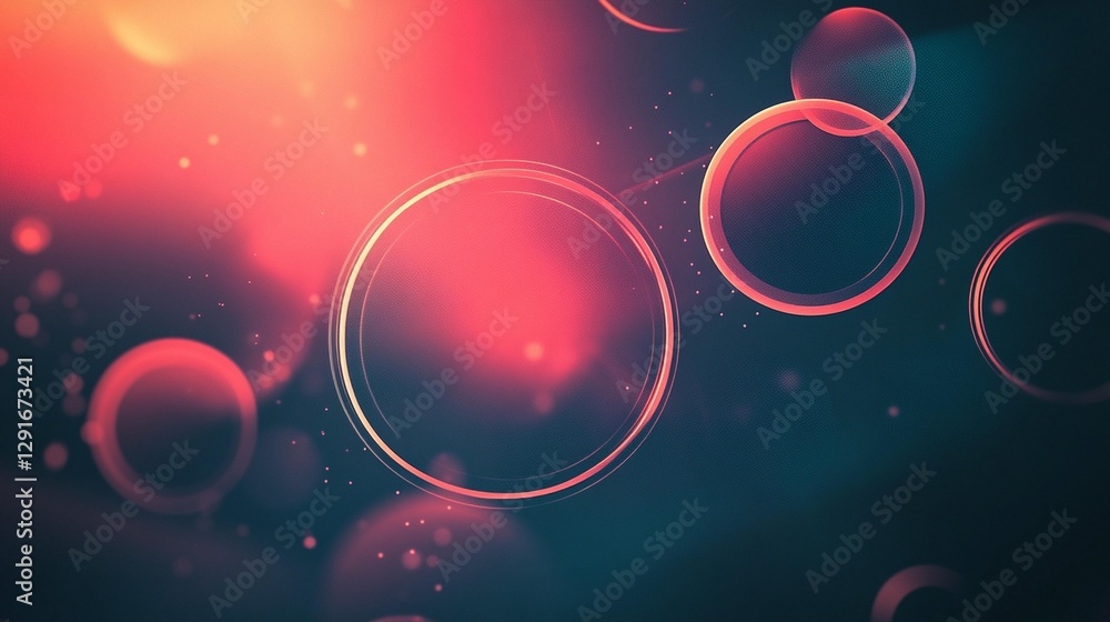 Poster abstract background with glowing circles and bokeh lights in red and teal.