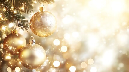 Christmas light decoration, blurred glowing golden bokeh, soft radiant sparkle, warm festive atmosphere, isolated on white background, luxurious and elegant holiday design