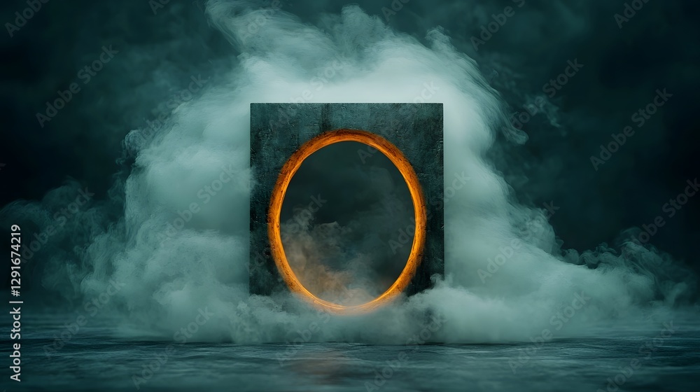 Poster mystical glowing portal with ancient runes and ethereal fog a surreal fantasy inspired digital depic
