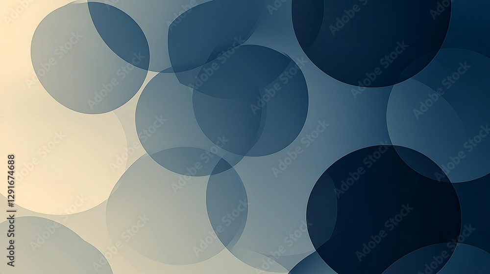 Poster abstract background with overlapping translucent circles in shades of blue and beige.