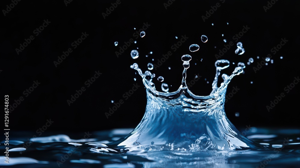 Poster water splash in slow motion creating chaotic patterns and ripples