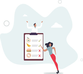 Male nutritionist is consulting patient in clinic.Dietician advise for weight loss. Meal plan healthy eating on clipboard.flat character life .