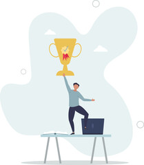 Achievements unlocked and successful business award.Businessman or manager standing with gold prize as financial motivation and target.flat character life .