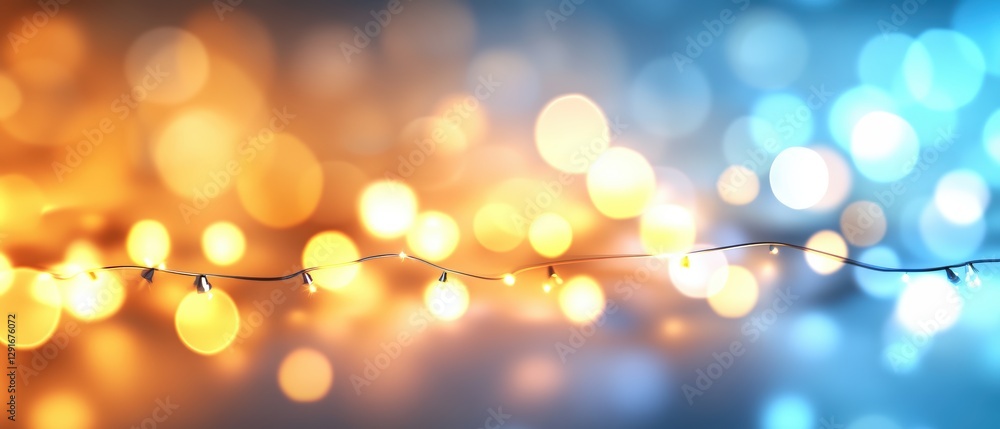 Poster a beautiful string of decorative lights glowing warmly to create a cozy and inviting atmosphere for 