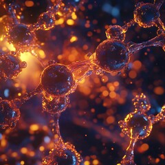 Dynamic 3D rendering of energy release glucose oxidation vibrant glowing molecules with detailed enzymatic structures ultra realistic textures cinematic shadows and depth perfectly aligned