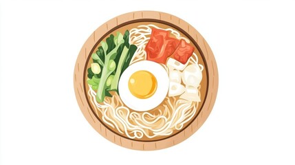 Noodle bowl with egg, vegetables, and meat