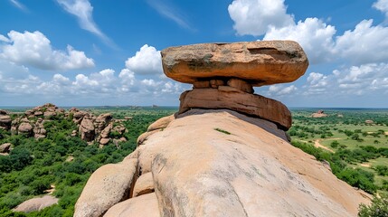 Exotic Balancing Rock Formation on Scenic Landscape with Clear Sky