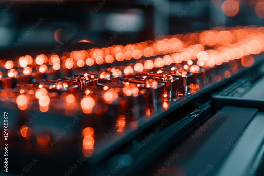 Poster close-up circuit board with glowing leds, tech background