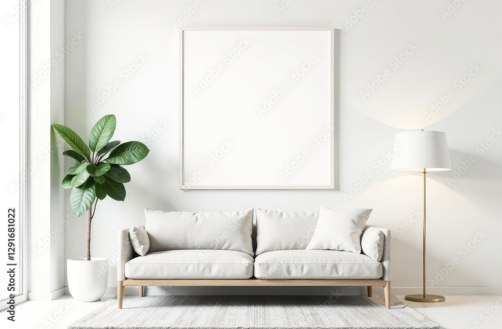 Poster transform space into art gallery with modern picture frames. white design and empty templates create