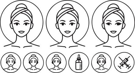 Botox line art vector icons set, woman spa editable stroke outline illustration. Isolated on a white background.