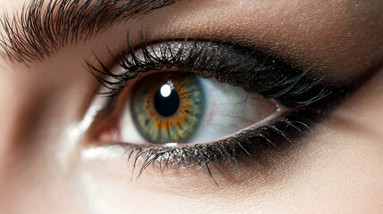 Obraz premium A woman's eye with long lashes and a green iris. generated using AI