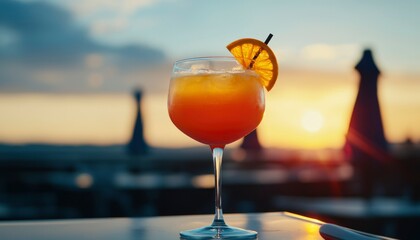 Sunset cocktail on rooftop terrace