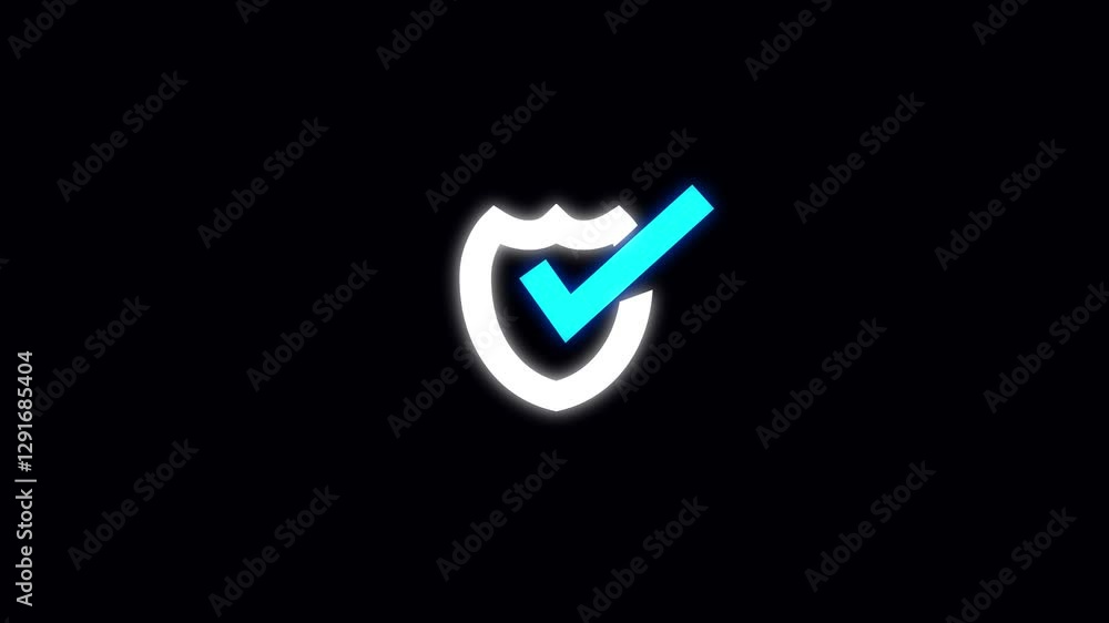 Poster abstract glowing neon line check mark icon.virus protection approved. check mark neon animation on t