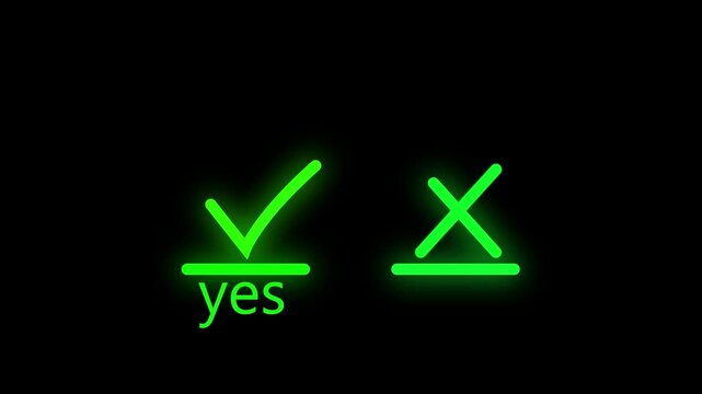 Tick or check mark and cross mark signs icon animation. False and true, right and wrong. Correct and incorrect, accept and reject. Green tick OK and red X cross. YES and NO Digital .