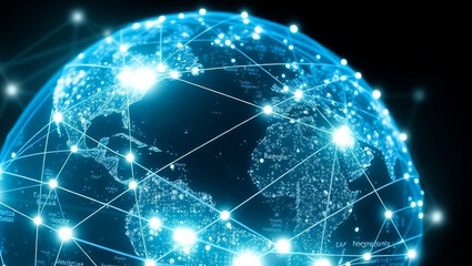 Obraz premium Digital Global Network – Futuristic Connectivity, Data, and Technology Concept