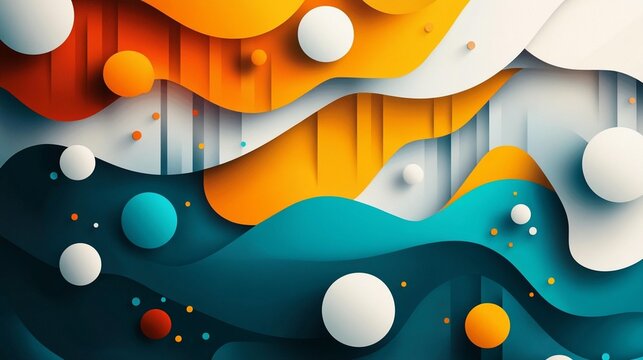Abstract colorful waves and spheres background.