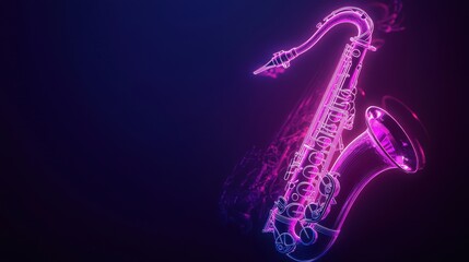 Obraz premium Neon Saxophone Glow in Vibrant Colors with Dark Background