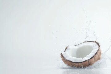 Close Up of Fresh Coconut Cut Open with Splashing Water
